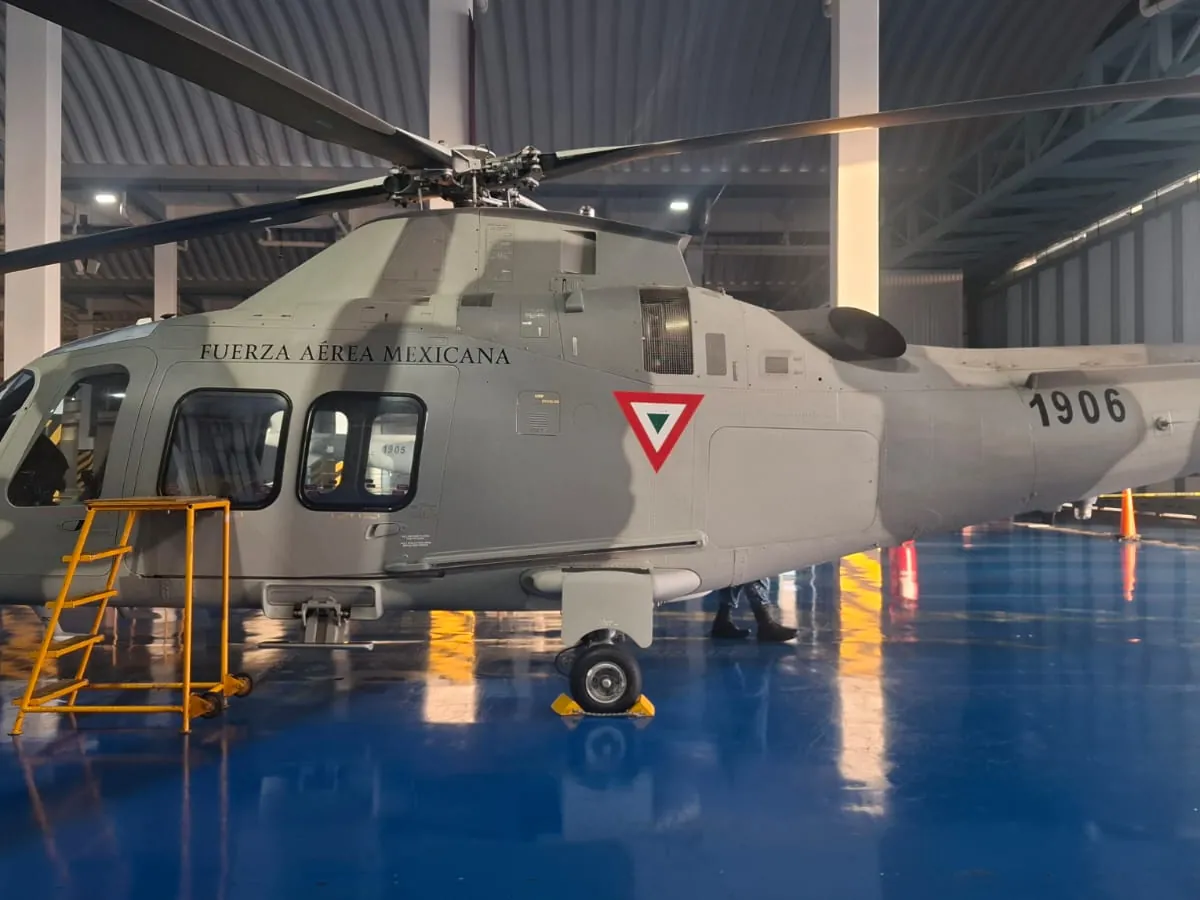 Mexican Air Force AW109SP helicopter in a hangar
