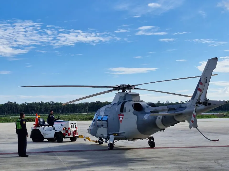 Agusta AW109SP helicopter on the apron